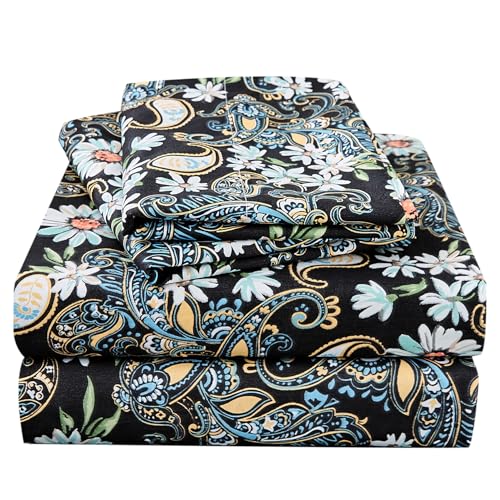 JSD Black Paisley Floral Printed King Sheet Set Extra Deep Pocket by JSD - Used condition - US$22.53