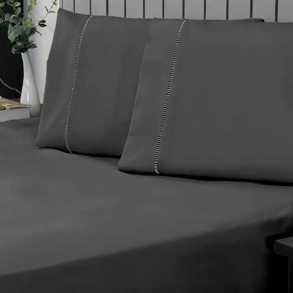 Jogo de Cama Casal Percal 400 Fios Ponto Palito 03 Peças, Antiácaro, Anti-pilling com Toque Macio - Chumbo