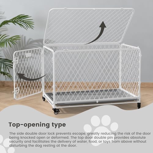 42 Inch Collapsible Dog Crate with Diamond Mesh, No-Tool Assembly Foldable Dog Kennel with 4 Lockable Wheels,Removable Tray,Portable Dog Cage for Medium/Large Dogs, Space-Saving, Indoor Outdoor Use by Gardner Pet - Image 6