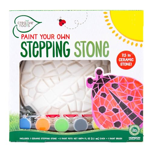 Image of Creative Roots Mosaic Ladybug Stone, Includes 7-Inch Ceramic Stepping Stone & 6 Vibrant Paints, DIY Garden Stepping Stone Kit for Kids Ages 6+