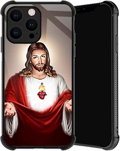 Funda compatible con iPhone 14 Pro Max, funda de teléfono de Jesucristo para hombres y mujeres, marco de rosca antideslizante de TPU suave en cuatro