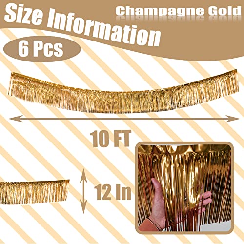 Image of 6 Pack 10 Feet Champagne Gold Foil Fringe Garland Metallic Tinsel Streamers Banner Wall Hanging Backdrop Banner for Parade Floats, Thanksgiving, Christmas, Birthday, Halloween Party Decorations