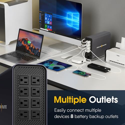 Image of GOLDENMATE 1000VA /800W Lithium UPS Battery Backup & Surge Protector, Backup Battery Power Supply with LiFePO4 Batteries(230.4 Wh), Sinewave UPS System, 10 Years Lifespan, 8 Ports, LCD Display, Gray