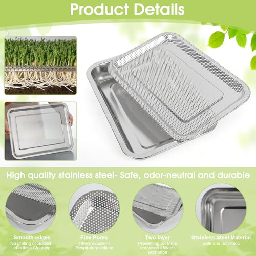 2er Set Sprossen-Anzuchtset mit Edelstahlsieb, 32x22 cm Keimschalen Set zur Anzucht von Sprossen, Katzengras, Kresse & Microgreens, Profi Wiederverwendbare Hydrokultur-Anzuchtschale,Kresseschale