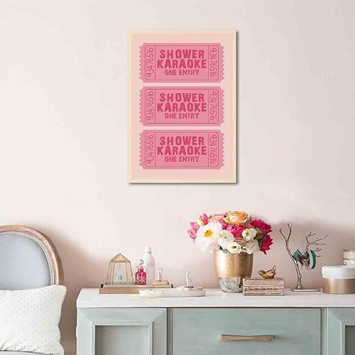 Miniatura 5 de Póster de ducha de karaoke, arte de pared con boletos de karaoke, arte de pared retro rosa, cuadros estéticos de color rosa, de moda, retro,