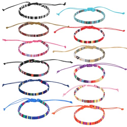 12 Pcs Boho Bracelets Woven Bracelet Set Braided Bracelets Adjustable String Bracelets Thread Bracelets Ankle Bracelets Friendship Bracelet for Women Men Teens