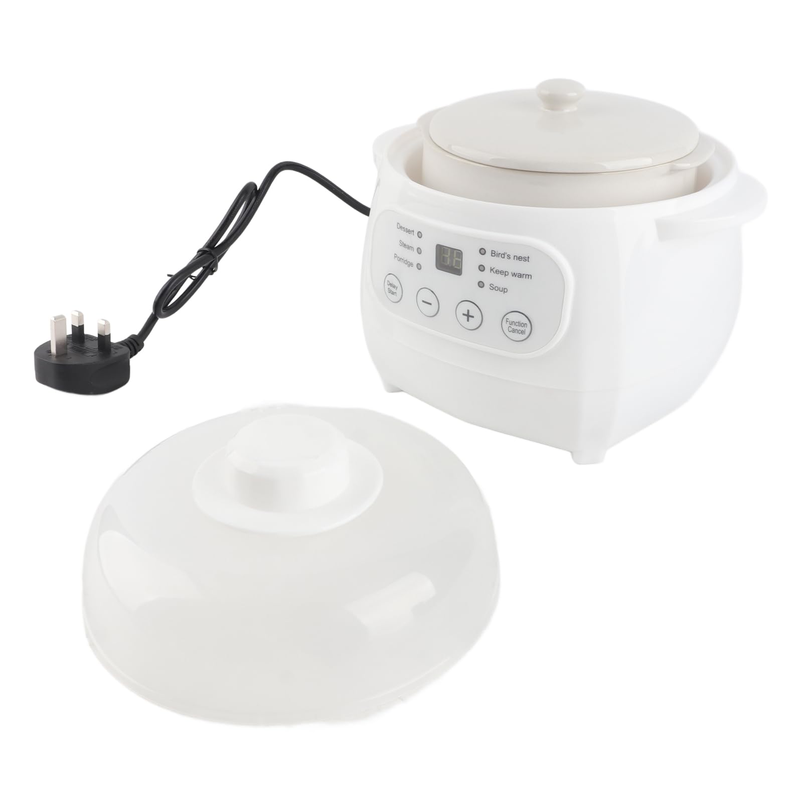 Fdit Olla Eléctrica para Guisar 1L 200W, con Revestimiento Cerámico y Aislamiento de Agua, Temporizador y Función de Reserva para Papilla, Arroz Sopa (Enchufe de la UE)