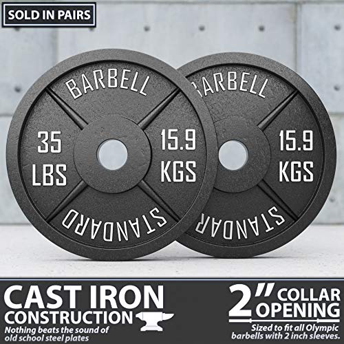 Synergee Standard Metal Weight Plates 35 Lb Pair. 2” Opening For Bodybuilding, Olympic & Power Lifting Workouts. Classic Old School Metal Weighted Plates. #TOP1