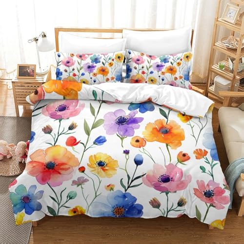 Parure de lit fleurs aquarelle 3D en microfibres douce king size 220x240cm - 2