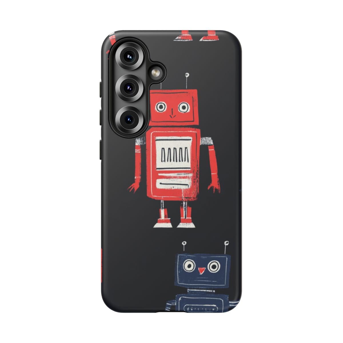 Coque Samsung S25 robot rétro rouge et bleu rigide mate - 5