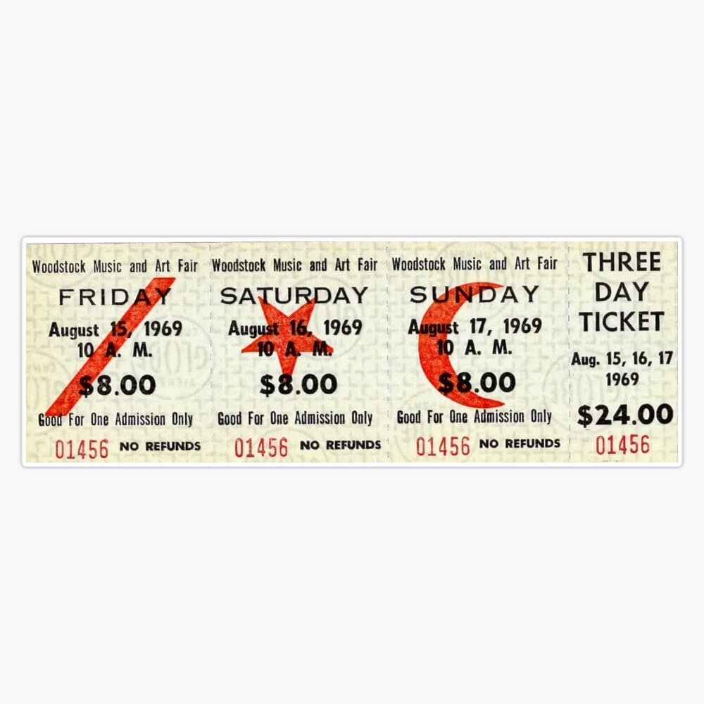 Amazon.com: Woodstock 1969 3-Day Concert Ticket Bumper Sticker