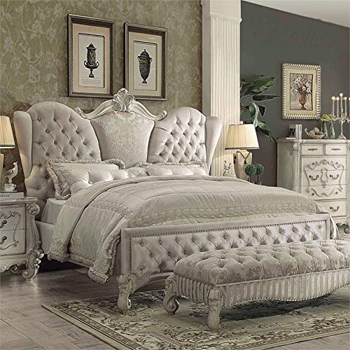 Amazon.com: Acme Versailles Upholstered Queen Bed in Ivory and
