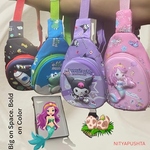 Image of Kids Small Cartoon Design Sling Crossbody Shoulder Bag for Boys & Girls, School Travel & Casual Backpack with Adjustable Strap for Children & Toddlers