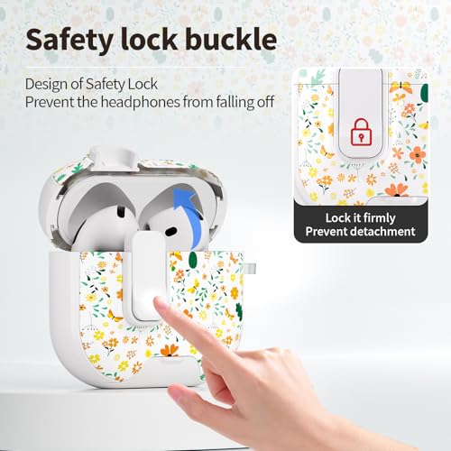 Image of for AirPods 4 Case with Secure Lock Clip in Phone Stand,Floral Girly Style Protective Cover with Cleaning Kit and Carabiner for Apple iPod 4 Generation (Four-Leaf Clover)