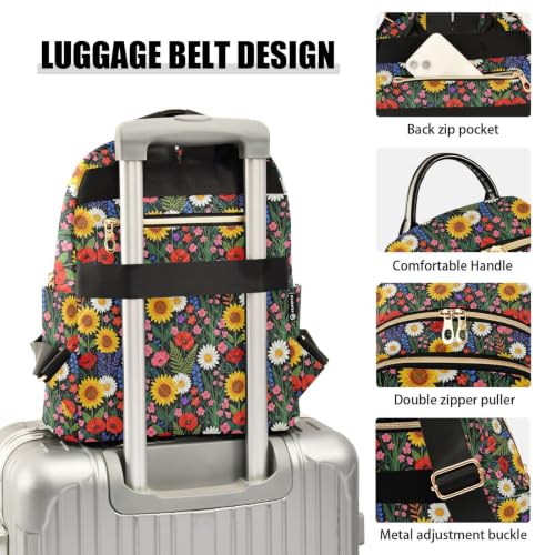 Mochila de mujer pequeña Vibrant Meadow que soluciona el desorden con múltiples bolsillos 4