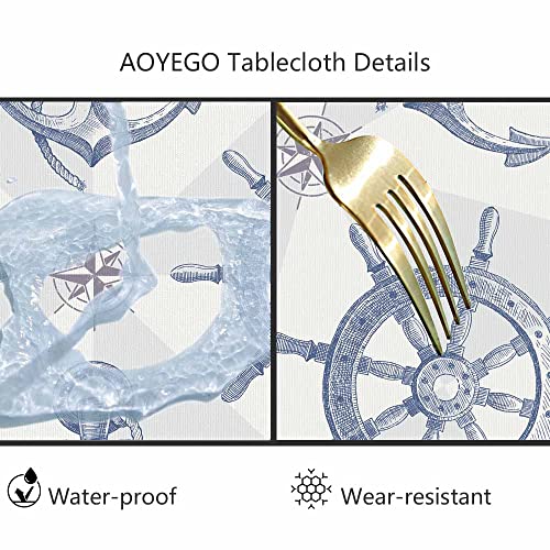 Aoyego Ship Anchor Table Cloth Rudder Compass Nautical Journey Vintage Round Tablecloth 60 Inch For Dining Room, Party, Banquet #TOP5
