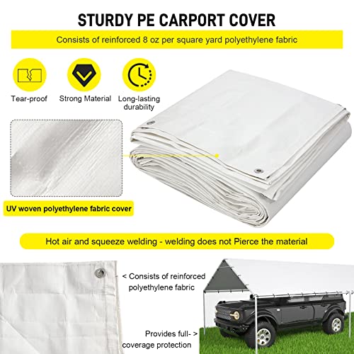 10 x 20 Ft Carport Replacement Canopy Cover Garage Top Tent Shelter Tarp with Free 48 Ball Bungee Cords,White(Only Cover, Frame Not Include) by DWALE - Image 6
