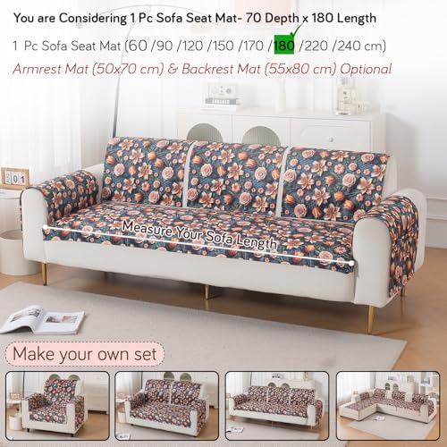 Image of HOKIPO 'Nature Muse' Premium HD Printed Holland Velvet Sofa Cover Mat for 1 /2 /3 Seater & L-Shape Sofa. Make Your Own Sofa Cover Set, Mat 70(D) x 180(L) cm, Nocturne Rose (IN-918-D2)