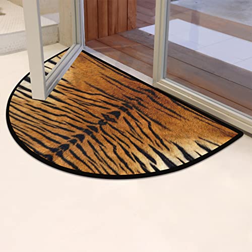 Vintage Tiger Print Half Round Door Mat Indoor Entrance, Animal Skin Print Non Slip Absorbent Doormats, 24 X 36 Wear Resistant Semi Circle Floor Mats Area Rugs For Home Kitchen Patio #TOP5