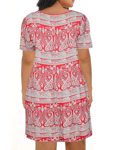 Image of Kancystore Women's Plus Size Summer Dresses Short Sleeve Casual T-Shirt Swing Dress with Pockets