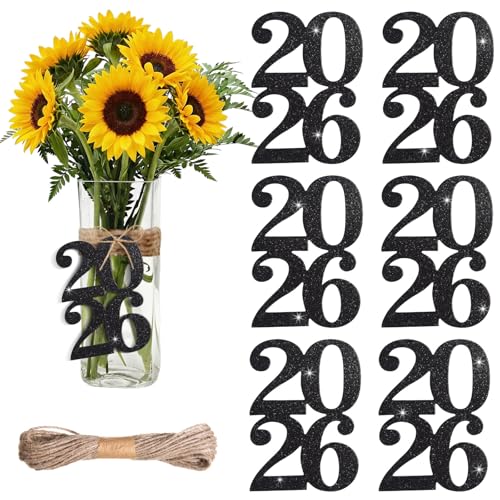 24 Pieces Glitter 2026 Cutouts Tags Decorations Double Side 2026 Graduation Cutouts, Centerpiece 2026 New Year Decorations for Graduation Party Supplies Favor(Black, 2026)