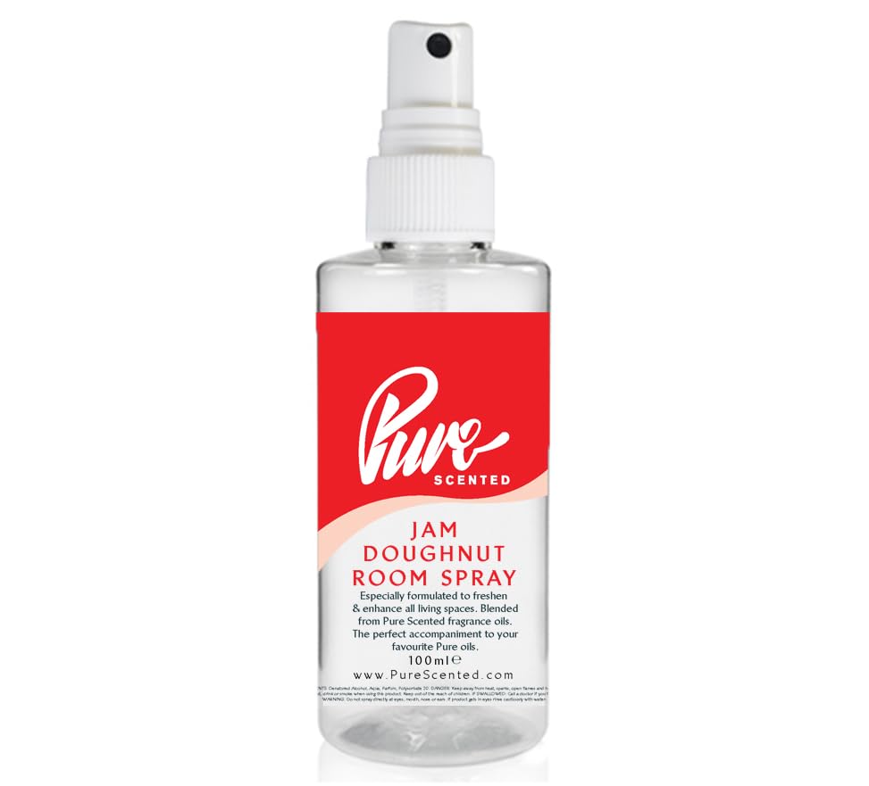 "Pure Scented 100ml Room & Fabric Sprays Suitable For Home, Car, Caravan, Work, Gym Bags, Odour Eliminators (1 x 100ml, Jam Doughnut)"