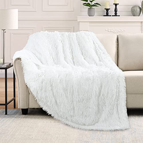 Toonow Extra Soft Fuzzy Faux Fur Blanket Twin Size 70"X78", Reversible Lightweight Plush Fuzzy Cozy Soft Blankets And Throws For Couch Sofa Bed, Decorative Fluffy Plush Comfy Blanket, Pure White #TOP1
