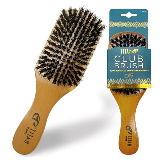 Titan Club Wave Brush for Men - 100% Natural Boar Bristles, Durable Wooden Handle, Smoothing Brush for All Hair Types, Restores Shine and Waves