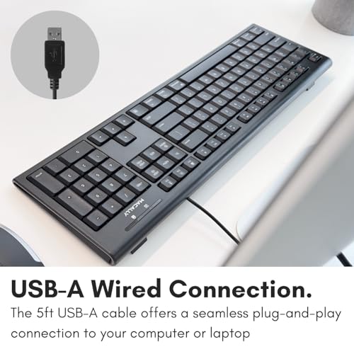 Macally Full Size Wired Mac Keyboard - Compatible with All Macs with USB Port - Wired Keyboard for Mac Mini / Pro, Macbook Pro/Air, iMac with Number Pad & 16 Apple Shortcut Keys Spill Proof - Black