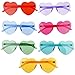 Xgood 7 Pieces Heart Shaped Love Sunglasses Rimless Sunglasses Transparent Candy Color Goggles 7 Colors Frameless Eyewear for Women Girls