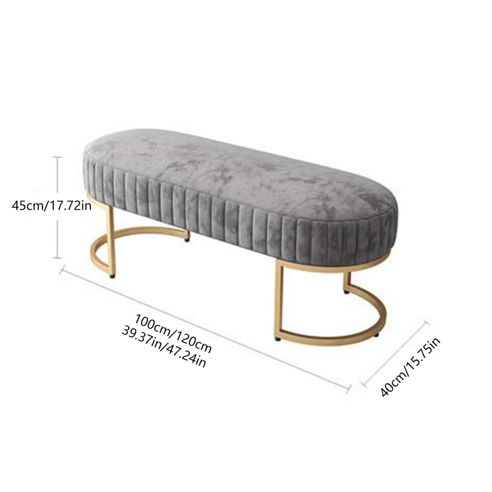 Ottomane mit Stauraum, Elegante Eingangsbank aus Samt, gepolsterte, getuftete Ottomane für das Schlafzimmer am Fußende des Bettes mit goldenen B(Grau-100 * 40 * 45cm