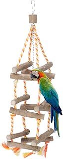 Vogelspielzeug, Papageien stehend Kletterstangen Holzleiter Baumwollseil Living Tower Hängematte Hängendes Dekor für Sittiche Aras Finken Mynah Wellensittiche und schöne Vögel
