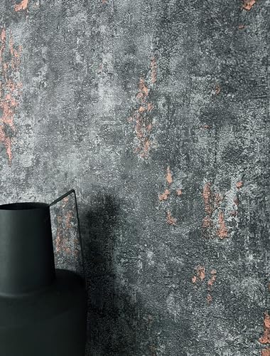 Papier peint intissé masquant pour rénover un mur abîmé avec une structure industrielle anthracite - 3