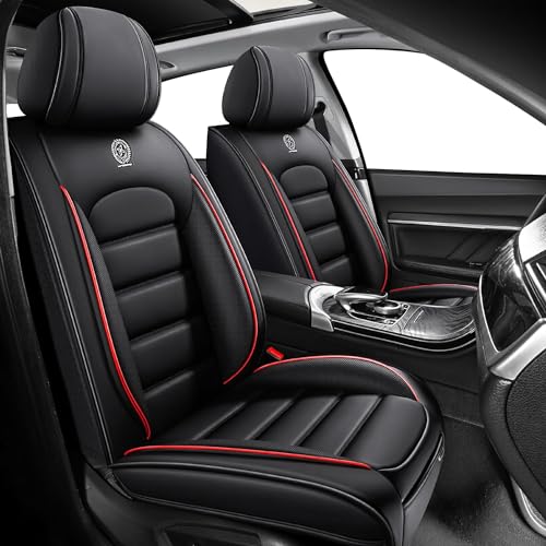 Image of Front Seat Covers for Volkswagen Golf SportWagen 2015-2019, Black-Red | Premium Leather, waterproof full coverage, non-slip and scratch-resistant, front-seat protection for daily commuting