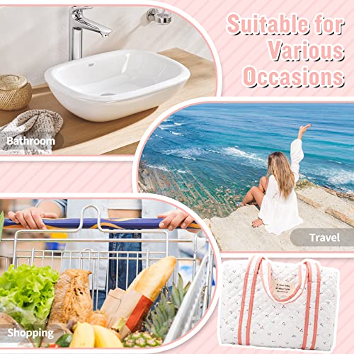 Coquette Quilted Cotton Tote Bag, Aesthetic Shoulder Bag Cute Floral Handbag With Zipper Inner Pocket, Portable And Soft Large Capacity Travel Storage Bag Satchel Purse Pouch For Women Girls(White) #TOP5