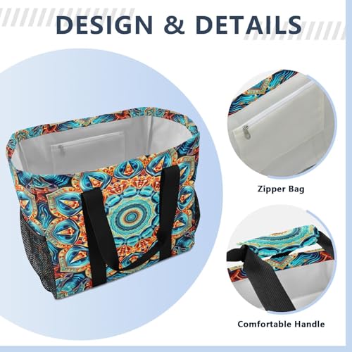 Orange Blue Mandala Large Beach Bag Waterproof Beach Tote Bags for Women Travel Gym Pool4