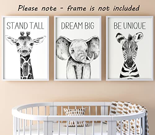 Safari Animals Baby Girl Boy Set of 3 Nursery Unframed Prints, Bedroom Decor Wall Art Posters, Elephant Giraffe Zebra Quotes - Image 4