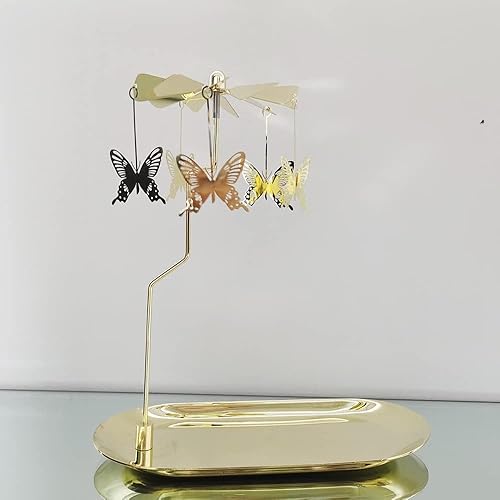 Miniatura 3 de Kingnero Portavelas giratorio con bandeja, soporte giratorio para velas de té, vela de carrusel Glod para Navidad, Día de San Valentín, decoración