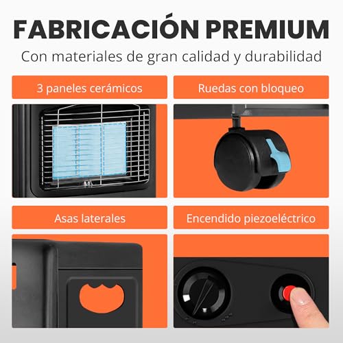 Miniatura 5 de Estufa De Gas Butano Plegable 4200 W - Estufa Cerámica Con 3 Niveles De Potencia, Triple Sistema De Seguridad, Sistema Anti-Vuelco - 20-80m