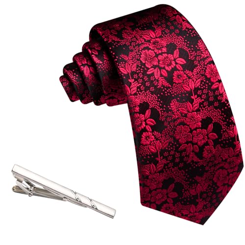 Image of Barry.Wang Floral Ties for Men Flower Necktie with Tie Clip Formal