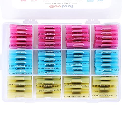 Govtool 200 PCS Heat Shrink Wire Connectors Kit, BHT Heat Shrink Butt Terminals, Electrical Connectors, Waterproof Wire Connectors Terminals, Insulated Marine Automotive Copper Connector Kit