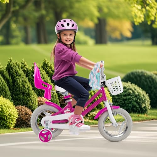 Image of BABY JOY Girls Bike with Streamers & Doll-Seat, Kids Bike for 3-8 Years Old