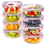 Sorbus 16pc Glass Meal Prep Containers Set – 8 Round 32oz Containers with Airtight Lids – Freezer, Dishwasher, Oven Safe – Reusable Food Storage Bowls, 4 Cup Capacity for Meal Prep and Storage, Pink
