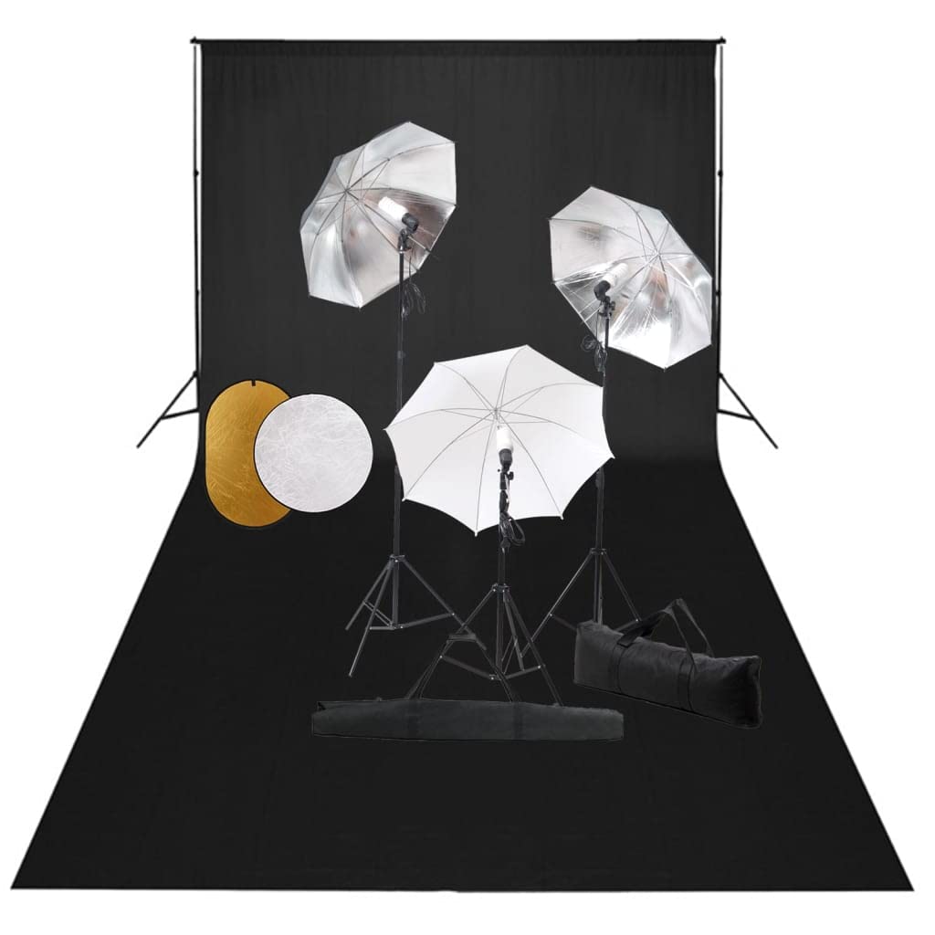 Kit de estudio fotográfico con luz continua, 3 paraguas, sistema de fondo ajustable, reflector, trípode de aluminio, ideal para retratos, fotos de productos, vídeo, vlogging, iluminación de