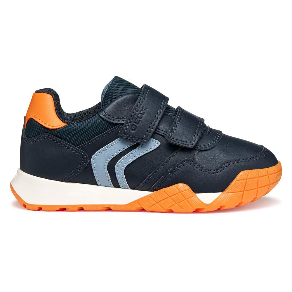 Geox J RANN-E BOY Sneaker, Navy/Orange, 12.5 UK