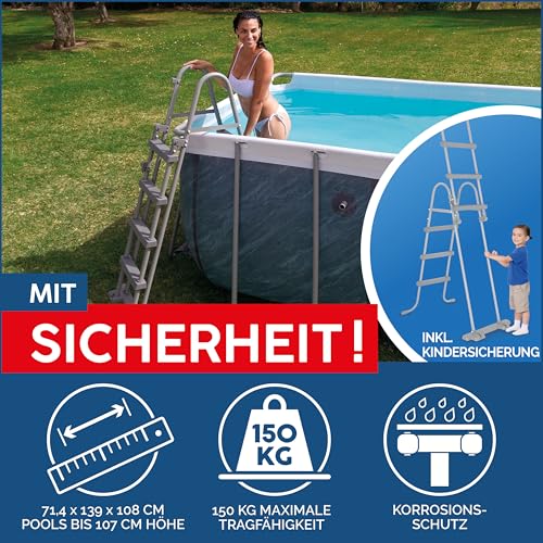 Bestway Power Steel Frame Pool Set mit Filterpumpe 412 x 201 x 122 cm, Marmor-Optik (Schiefergrau), eckig