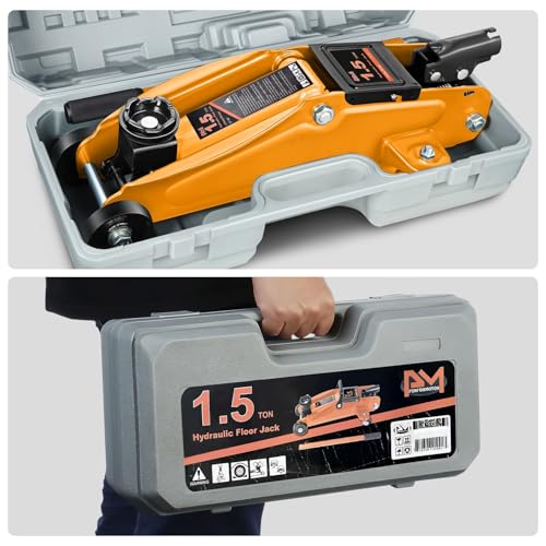 Image of PM PERFORMOTOR Low Profile Hydraulic Trolley Service /Floor Jack, 1.5 Ton (3000 lbs) Capacity, Lifting Range 5.3 inch-12 inch,Orange,PM-TOL-FJ15-OG