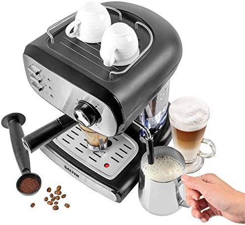 Salter EK4369 Caffé Barista Pro Espresso Machine, Cappuccino, Latte and Coffee Maker, 15-Bar Pressure Pump, Milk Frothing Wand, Removable Drip Tray,2 Cups at Once,Durable Stainless Steel Filter,Black