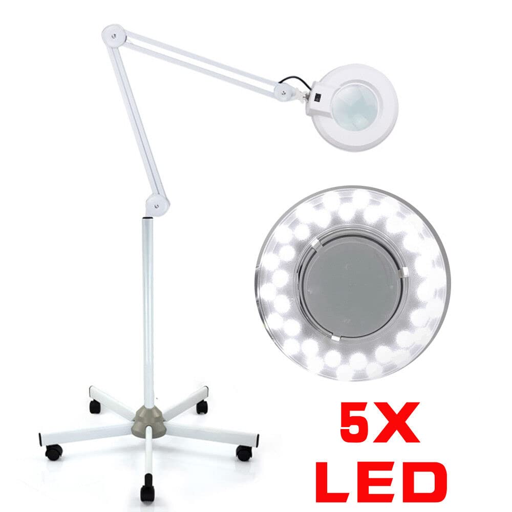 Lámpara de escritorio con aumento de lupa con luz 5 dioptrías LED lámpara lupa luz fría cosmética lupa con trípode, lupa de lectura con iluminación