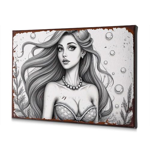 Tableau sur toile sirène aux longs cheveux 20x30 cm pour décoration de Pâques